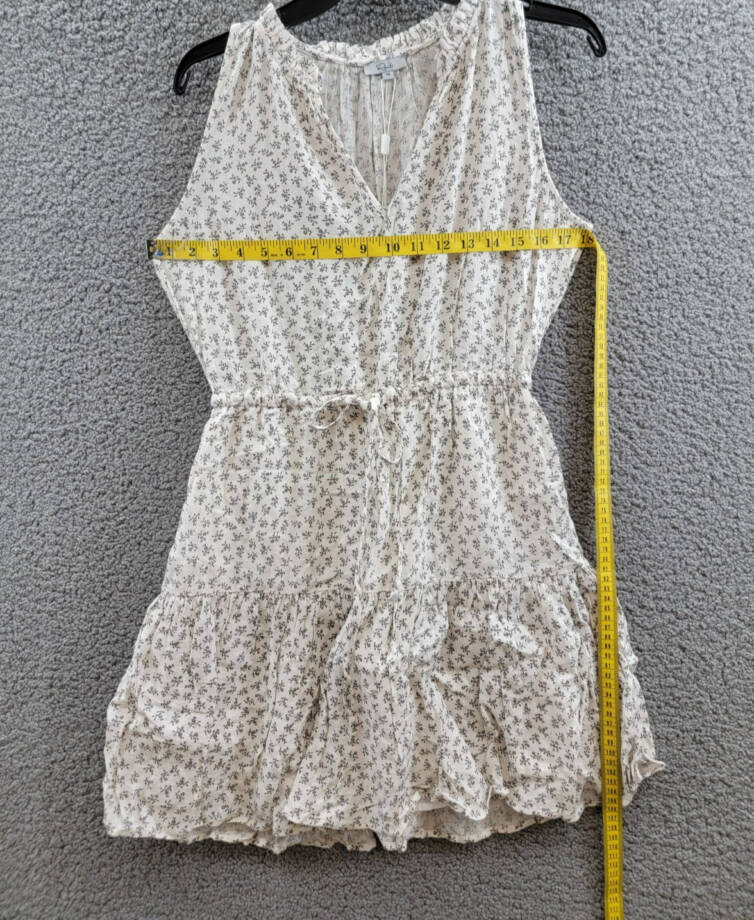 Rails Albany Printed Drawstring Waist Dress Women's XS White/Gray Linen Blend