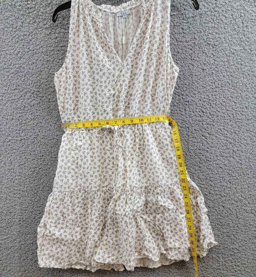 Rails Albany Printed Drawstring Waist Dress Women's XS White/Gray Linen Blend