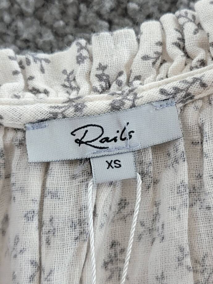 Rails Albany Printed Drawstring Waist Dress Women's XS White/Gray Linen Blend