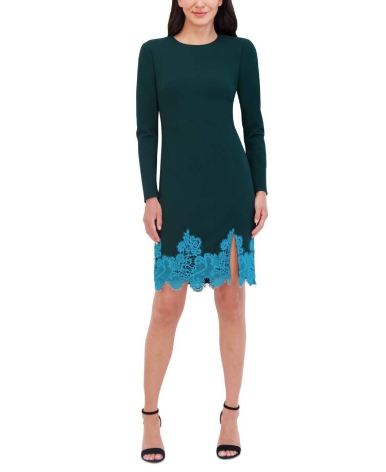 Vince Camuto Lace-Hem Bodycon Dress Women's 8 Hunter Zip/Button Closure L/S~