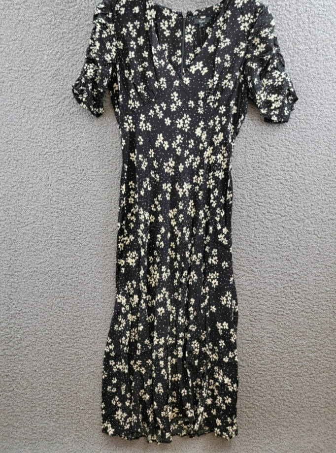 Rails Zariah Printed Midi Dress Women's M Black/White V-Neck Back Zip Closure