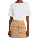 Veronica Beard Elowyn Mixed Media Dress Womens XS White/Khaki Boat Neck Zip Snap