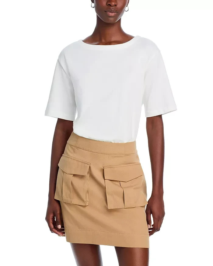 Veronica Beard Elowyn Mixed Media Dress Womens XS White/Khaki Boat Neck Zip Snap