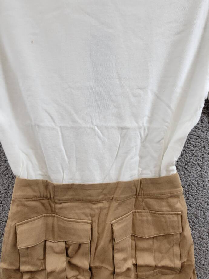Veronica Beard Elowyn Mixed Media Dress Womens XS White/Khaki Boat Neck Zip Snap