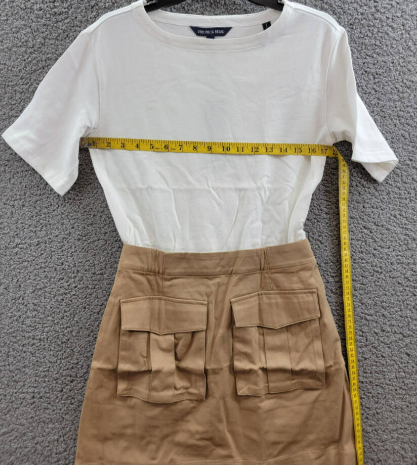 Veronica Beard Elowyn Mixed Media Dress Womens XS White/Khaki Boat Neck Zip Snap