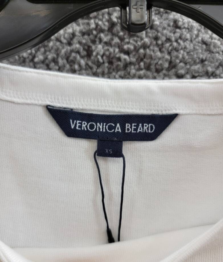Veronica Beard Elowyn Mixed Media Dress Womens XS White/Khaki Boat Neck Zip Snap