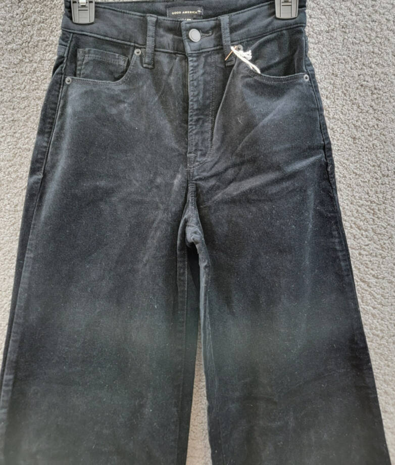 Good American Velvet Good Skate Wide Leg Jeans Women's 00/24 Black Button Zip