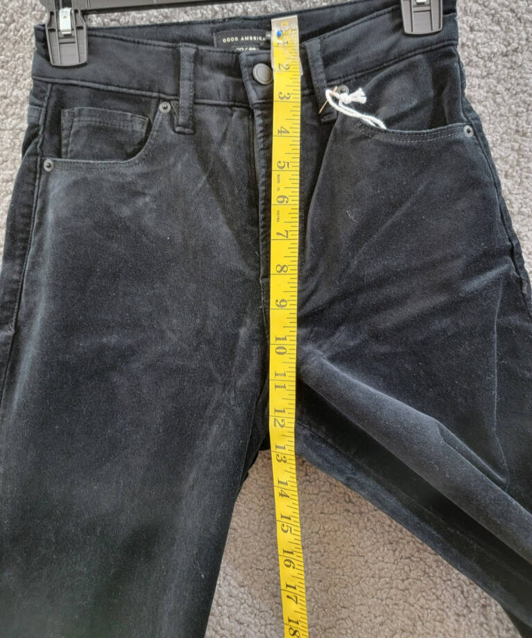 Good American Velvet Good Skate Wide Leg Jeans Women's 00/24 Black Button Zip