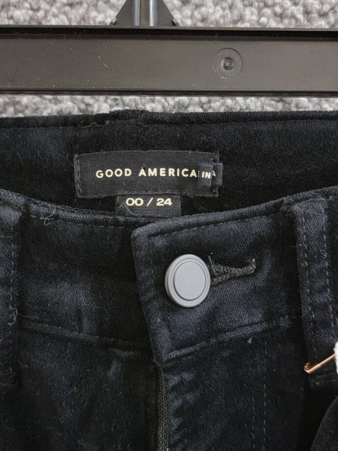 Good American Velvet Good Skate Wide Leg Jeans Women's 00/24 Black Button Zip