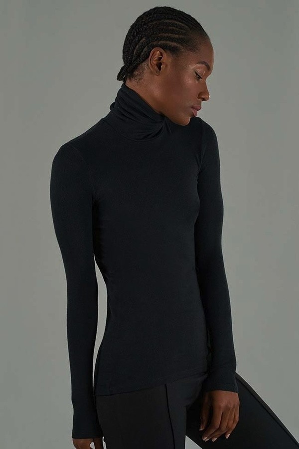 ATM Anthony Thomas Melillo Ribbed Long Sleeve Turtleneck Top Women's S Black