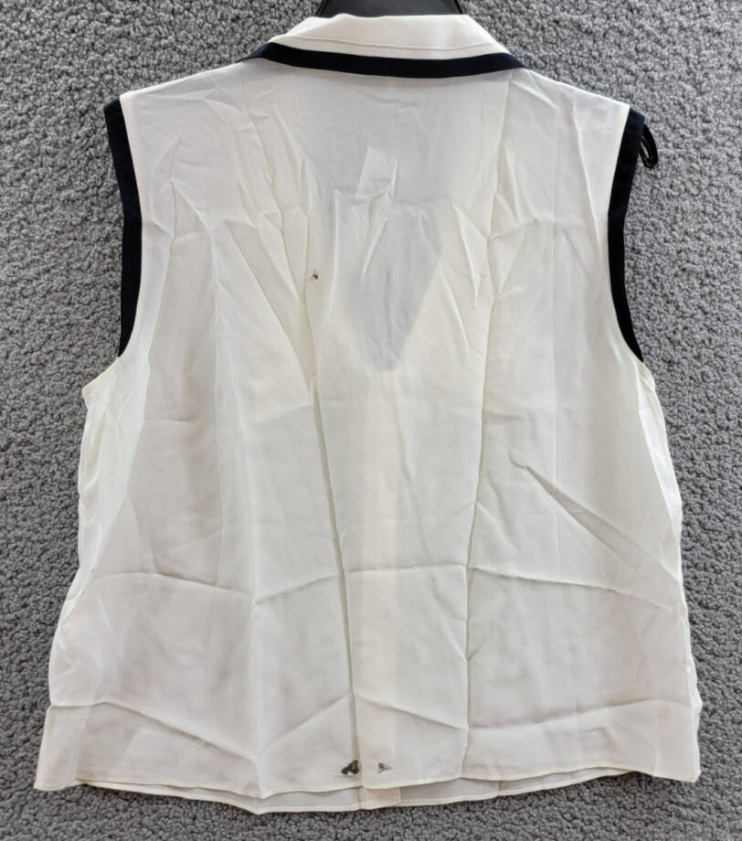 FRAME Silk Sailor Blouse Women's L White/Black Contrasting Trim Button Closure