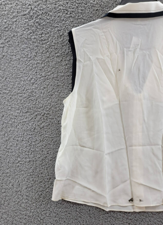 FRAME Silk Sailor Blouse Women's L White/Black Contrasting Trim Button Closure