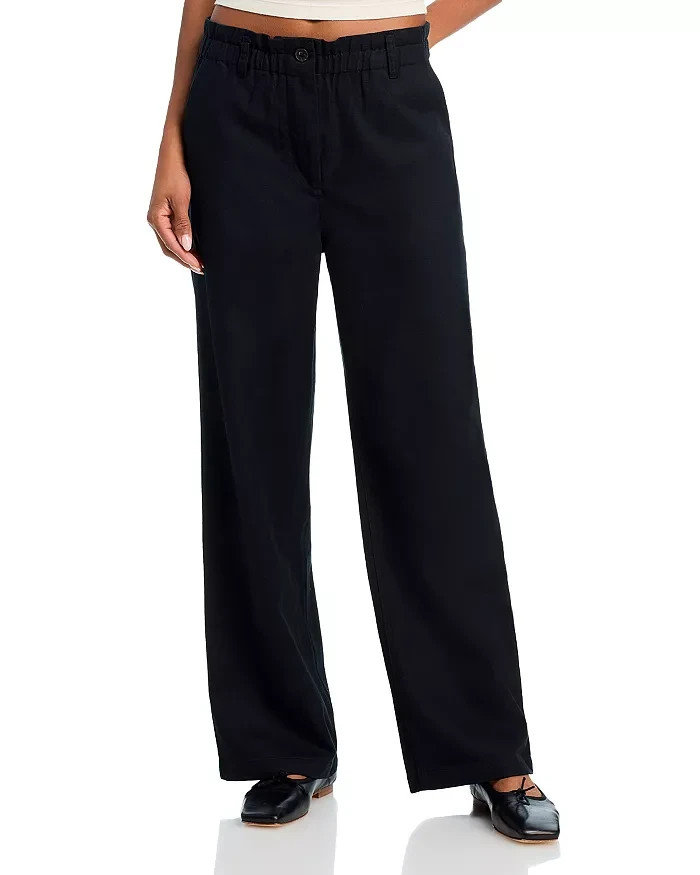 Rails Lira Wide Leg Pants Women's S Black Solid Elastic Waist Button Zip Closure