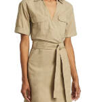 Rails Natalie Twill Belted Wrap Minidress Women's XS Olive Collared Tie Closure