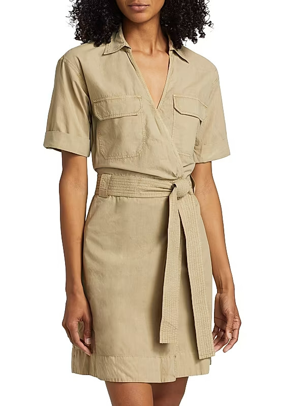 Rails Natalie Twill Belted Wrap Minidress Women's XS Olive Collared Tie Closure