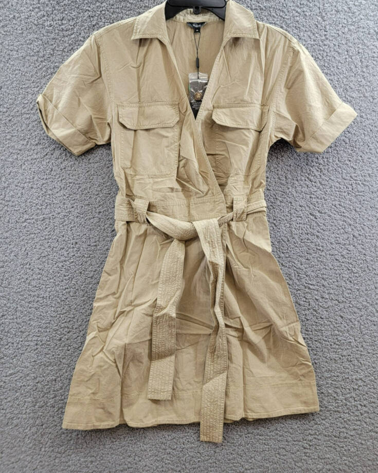 Rails Natalie Twill Belted Wrap Minidress Women's XS Olive Collared Tie Closure