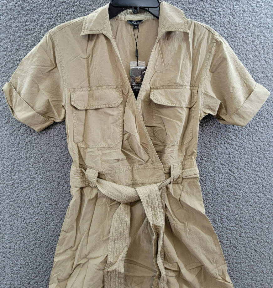 Rails Natalie Twill Belted Wrap Minidress Women's XS Olive Collared Tie Closure