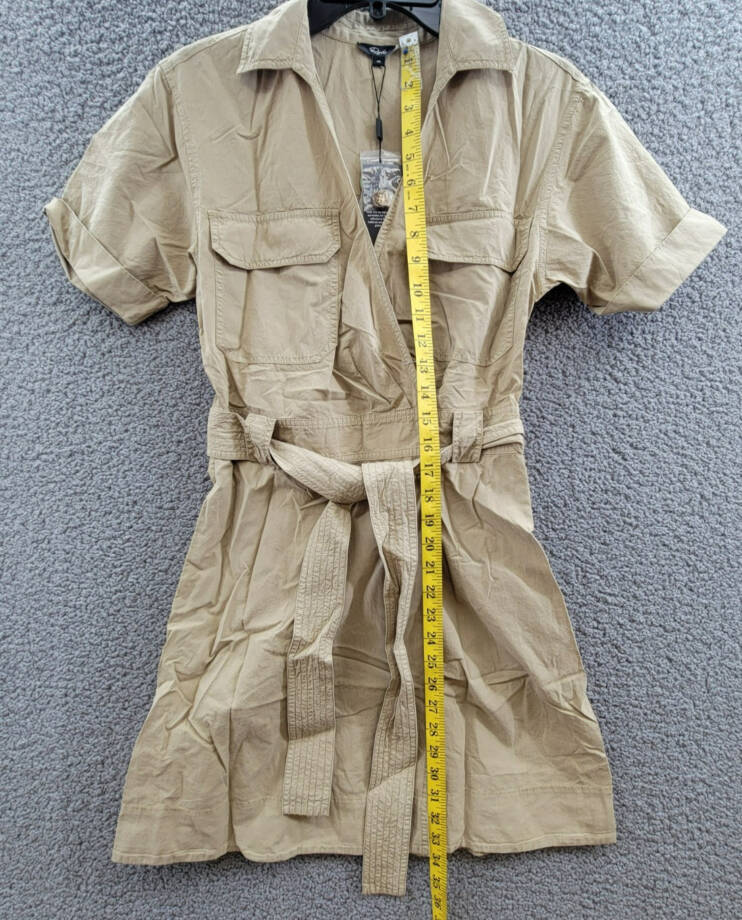 Rails Natalie Twill Belted Wrap Minidress Women's XS Olive Collared Tie Closure