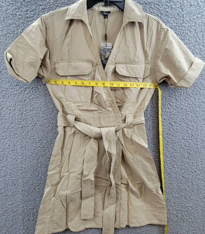 Rails Natalie Twill Belted Wrap Minidress Women's XS Olive Collared Tie Closure