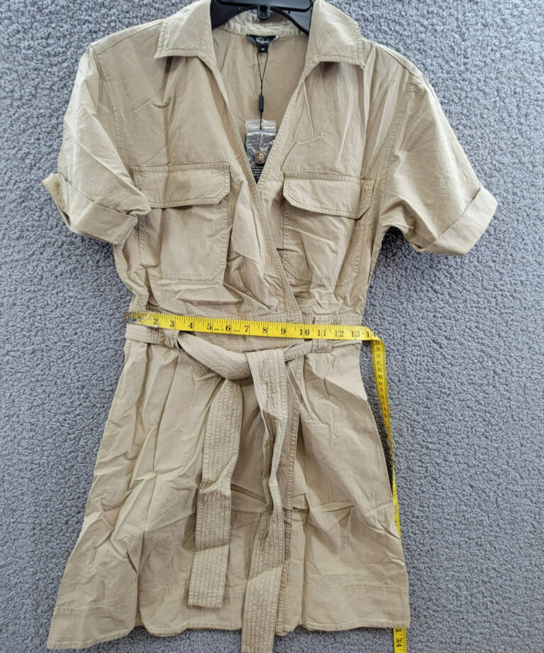 Rails Natalie Twill Belted Wrap Minidress Women's XS Olive Collared Tie Closure