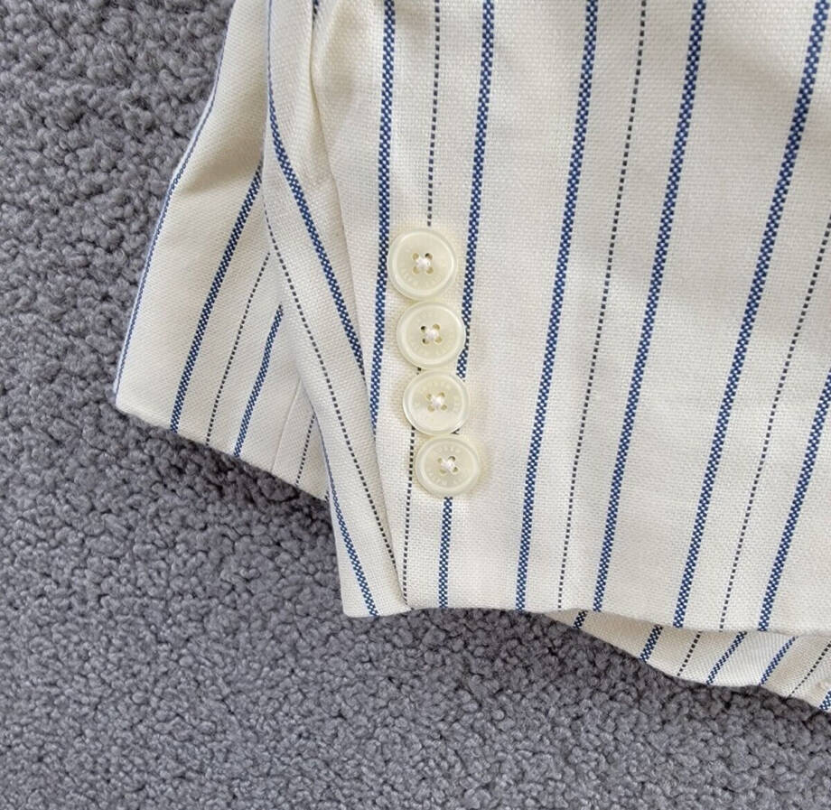 Lauren Ralph Lauren Striped Linen Blend Twill Blazer Women's 18 Cream/Blue L/S
