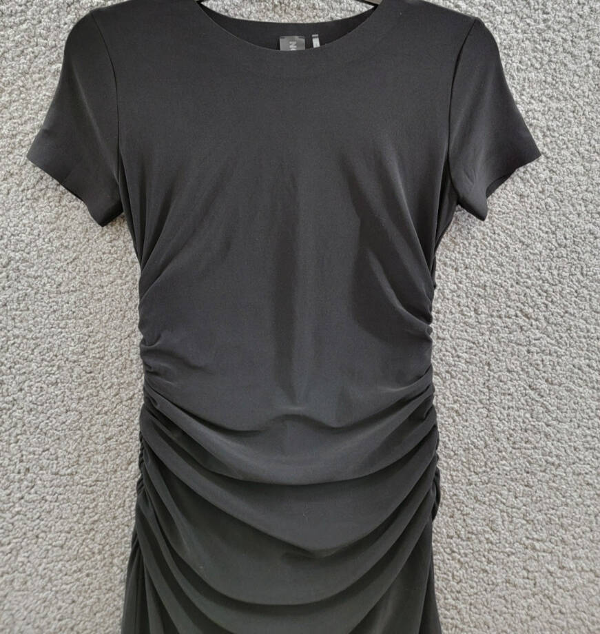 Norma Kamali Short Sleeve Ruched Dress Women's S/36 Black Round Neck Pullover