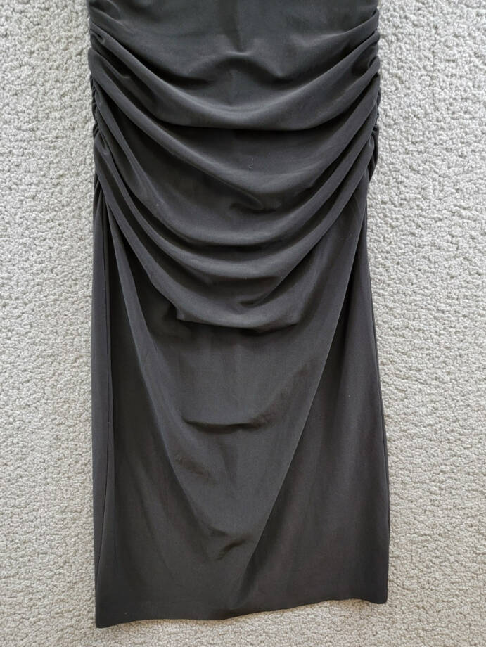 Norma Kamali Short Sleeve Ruched Dress Women's S/36 Black Round Neck Pullover