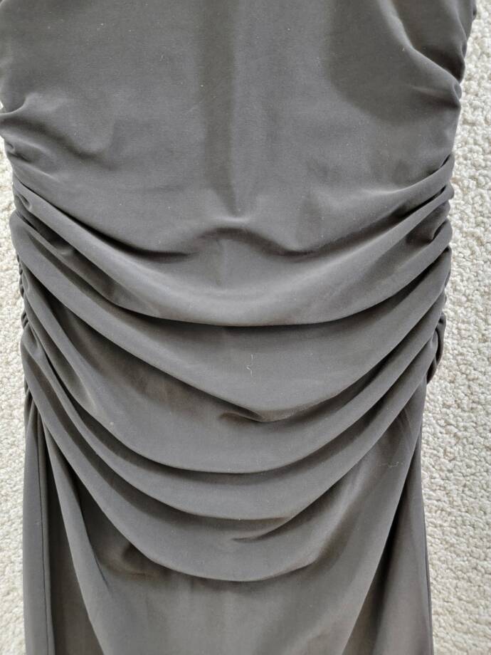 Norma Kamali Short Sleeve Ruched Dress Women's S/36 Black Round Neck Pullover