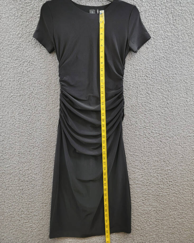 Norma Kamali Short Sleeve Ruched Dress Women's S/36 Black Round Neck Pullover