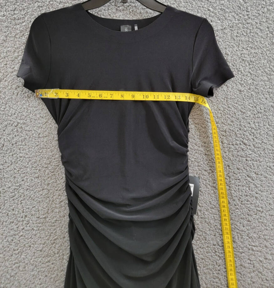 Norma Kamali Short Sleeve Ruched Dress Women's S/36 Black Round Neck Pullover