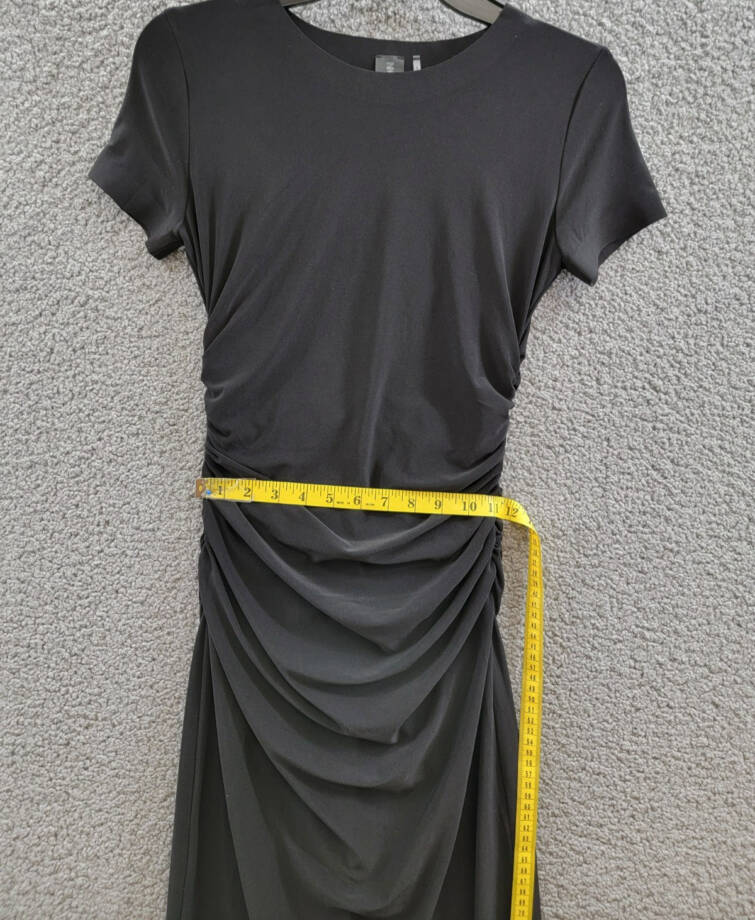 Norma Kamali Short Sleeve Ruched Dress Women's S/36 Black Round Neck Pullover