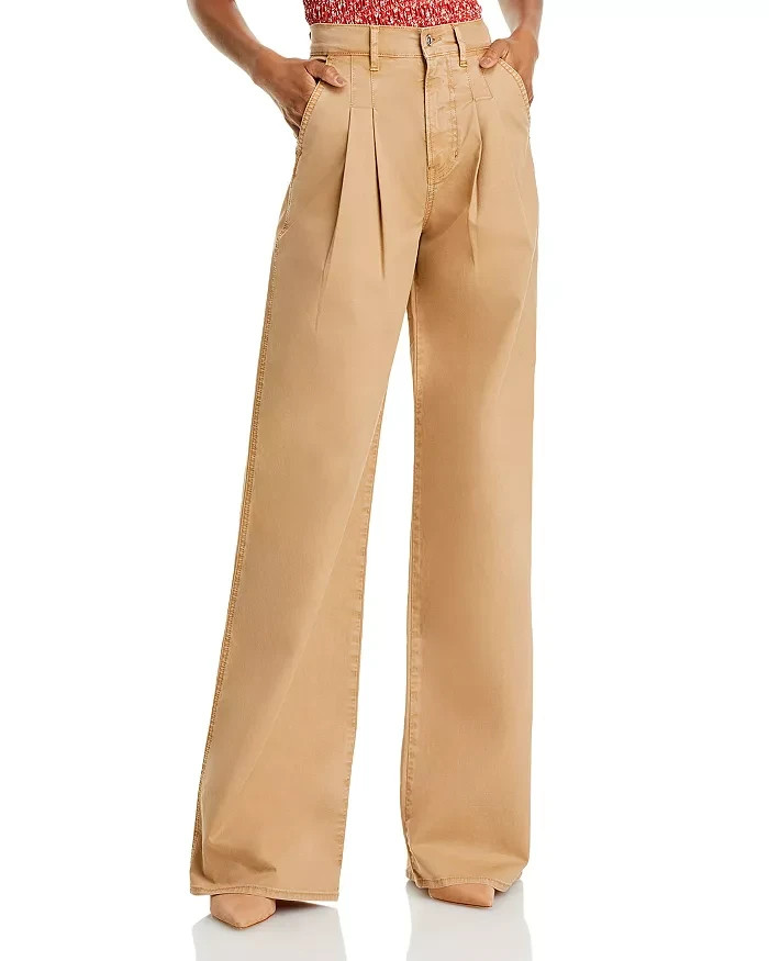 Veronica Beard Mia Wide Leg Pants Women's 27 Khaki Solid Pleated Zip Hook & Bar