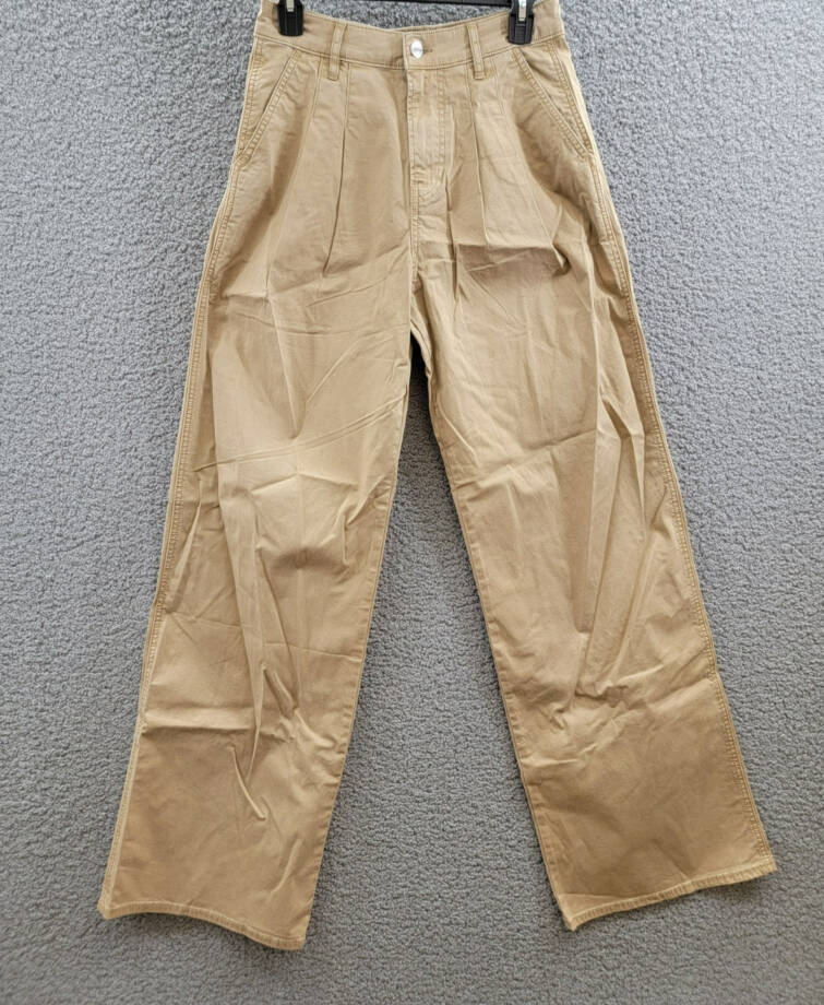 Veronica Beard Mia Wide Leg Pants Women's 27 Khaki Solid Pleated Zip Hook & Bar
