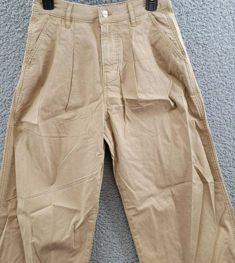 Veronica Beard Mia Wide Leg Pants Women's 27 Khaki Solid Pleated Zip Hook & Bar