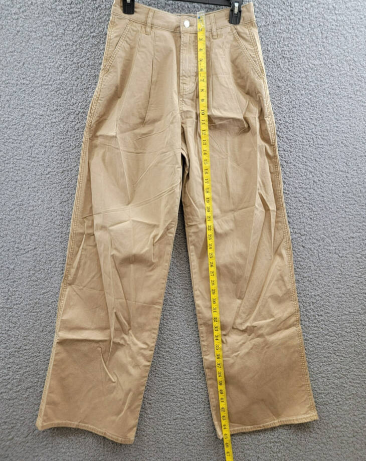 Veronica Beard Mia Wide Leg Pants Women's 27 Khaki Solid Pleated Zip Hook & Bar