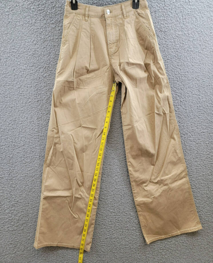 Veronica Beard Mia Wide Leg Pants Women's 27 Khaki Solid Pleated Zip Hook & Bar