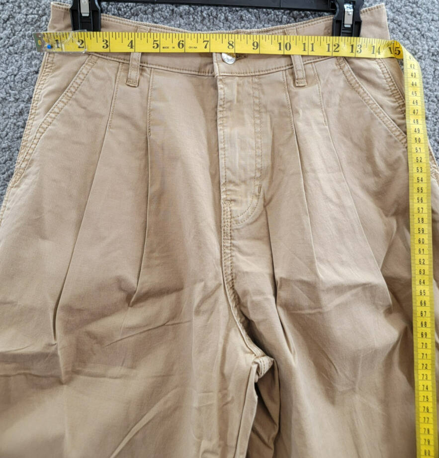 Veronica Beard Mia Wide Leg Pants Women's 27 Khaki Solid Pleated Zip Hook & Bar