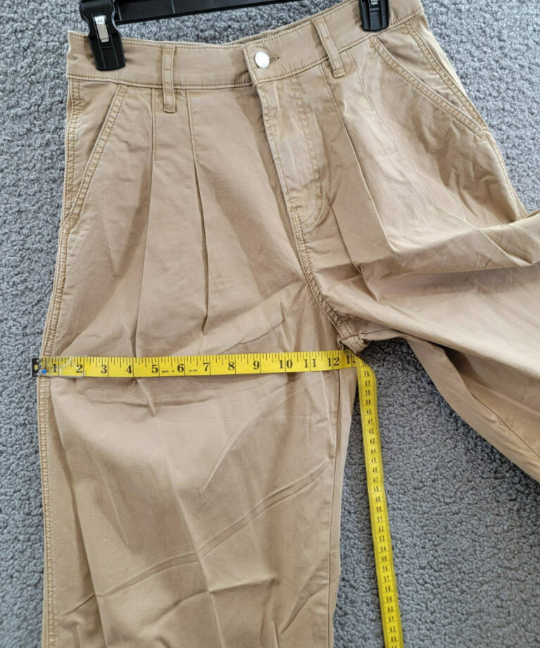 Veronica Beard Mia Wide Leg Pants Women's 27 Khaki Solid Pleated Zip Hook & Bar