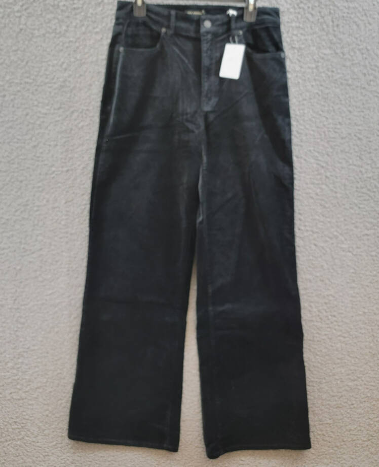 Good American Velvet Good Skate Wide Leg Jeans Women's 10/30 Black Button Zip