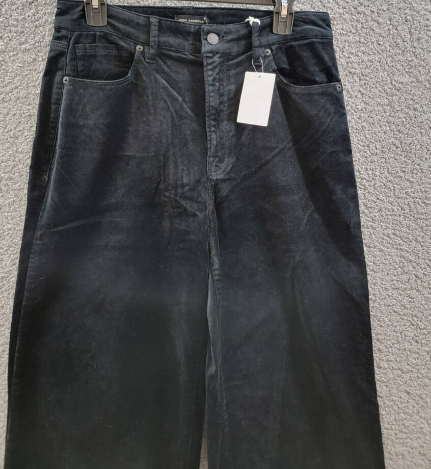 Good American Velvet Good Skate Wide Leg Jeans Women's 10/30 Black Button Zip