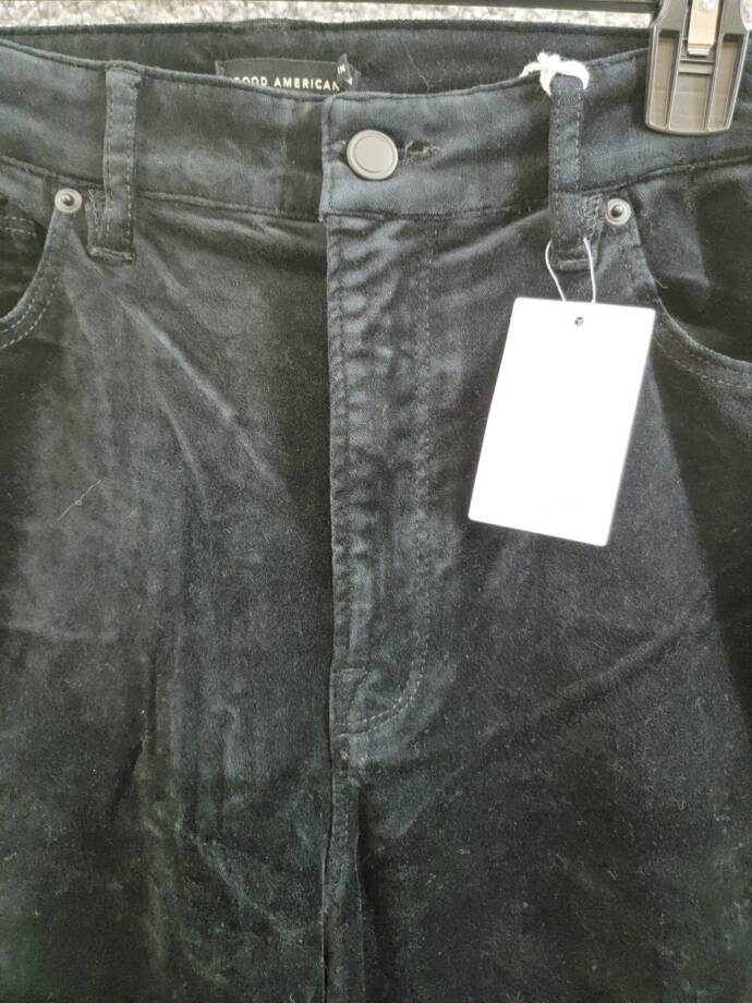 Good American Velvet Good Skate Wide Leg Jeans Women's 10/30 Black Button Zip