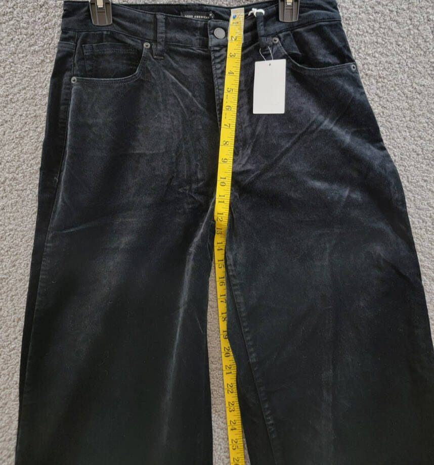 Good American Velvet Good Skate Wide Leg Jeans Women's 10/30 Black Button Zip