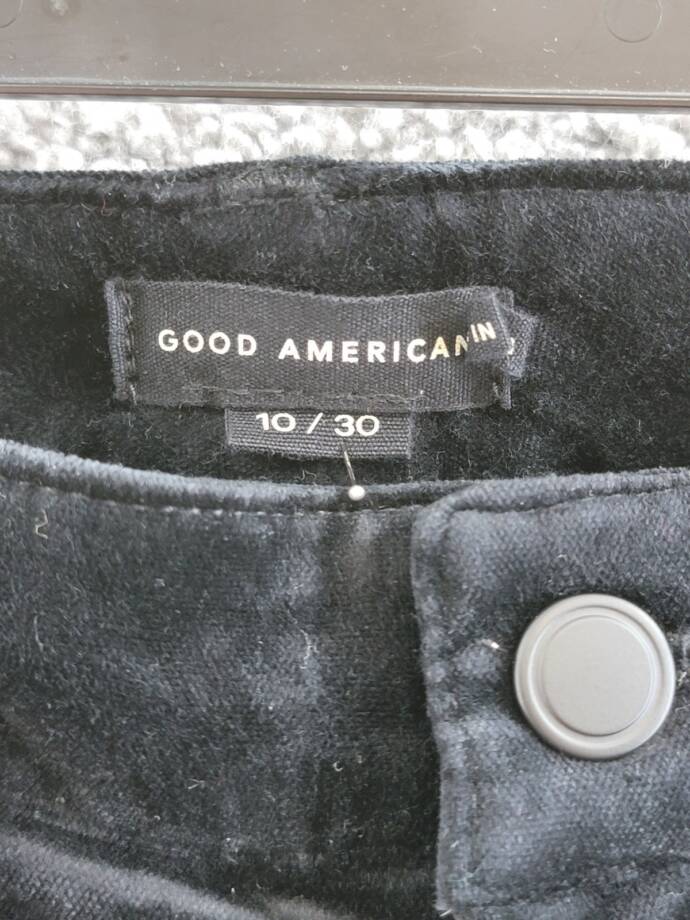 Good American Velvet Good Skate Wide Leg Jeans Women's 10/30 Black Button Zip