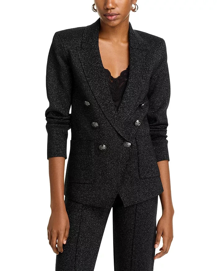 L'AGENCE Kenzie Metallic Knit Blazer Women's S Black Gunmetal Lurex Long Sleeve
