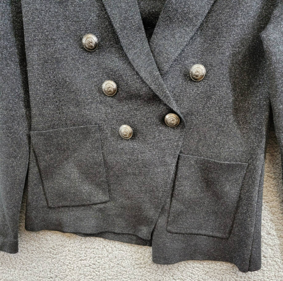 L'AGENCE Kenzie Metallic Knit Blazer Women's S Black Gunmetal Lurex Long Sleeve