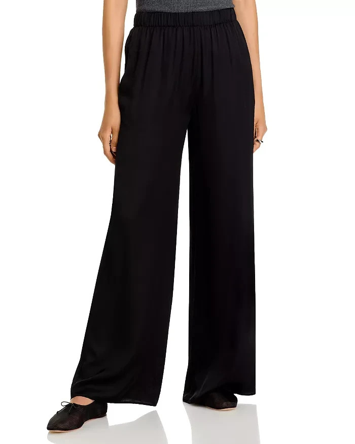 ATM Anthony Thomas Melillo Satin Wide Leg Pants Women's M Black Elastic Waist