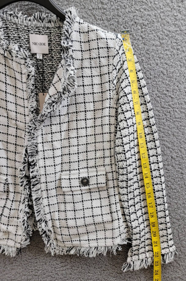 NIC+ZOE Grid Fringe Mix Knit Jacket Womens S Cream Multi Long Sleeves Open Front