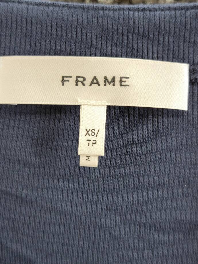 FRAME Rib Knit Ruched Sleeve Henley Tee Women's XS Navy Short Sleeve Pullover