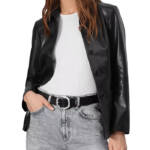 rag & bone Drew Faux Leather Jacket Women's 0 Black Button Closure Long Sleeves~