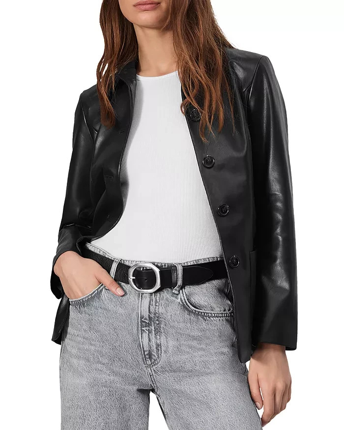 rag & bone Drew Faux Leather Jacket Women's 0 Black Button Closure Long Sleeves~